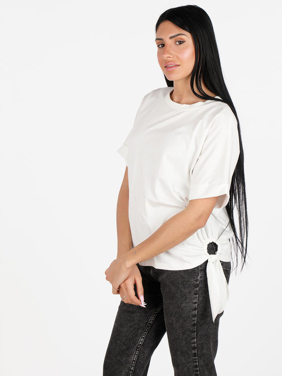 unique T-shirt donna con anello laterale T-Shirt Manica Corta donna Bianco taglia Unica