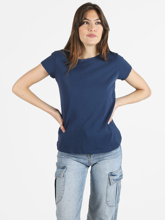 vicbee T-shirt donna girocollo in cotone T-Shirt Manica Corta donna Blu taglia Unica