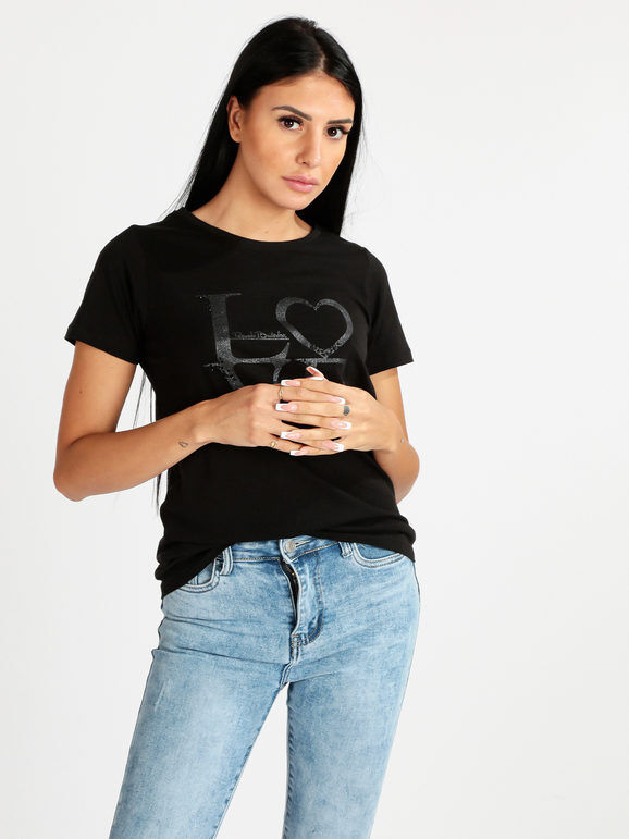 Renato Balestra T-shirt donna in cotone con scritta e borchie T-Shirt Manica Corta donna Nero taglia M