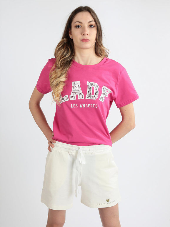 Ladp T-shirt donna in cotone con scritta T-Shirt Manica Corta donna Fucsia taglia XL