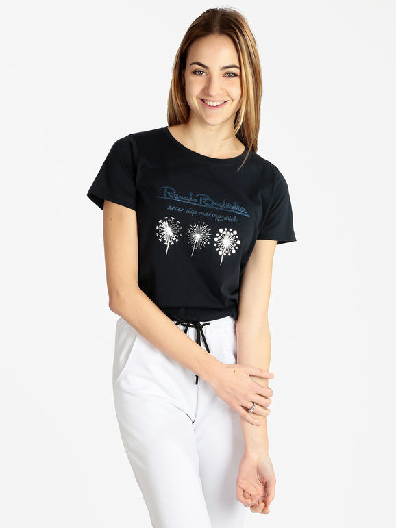 Renato Balestra T-shirt donna in cotone con scritta T-Shirt Manica Corta donna Blu taglia M