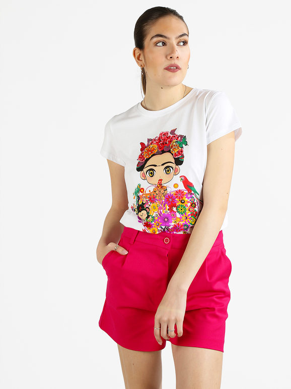 Miss Kiss T-shirt donna in cotone con stampa colorata T-Shirt Manica Corta donna Fucsia taglia S/M
