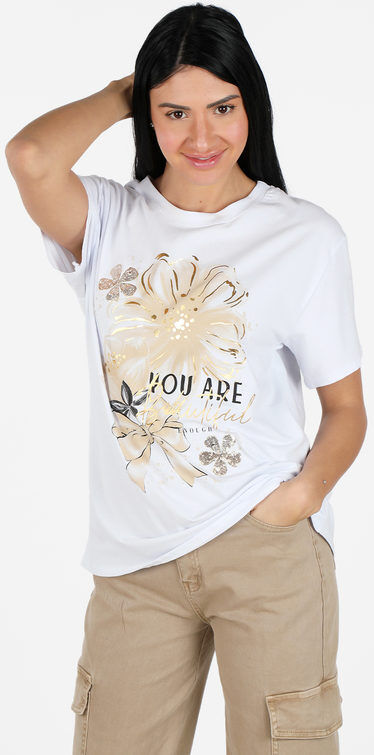 agape T-shirt donna in cotone con stampa T-Shirt Manica Corta donna Beige taglia Unica