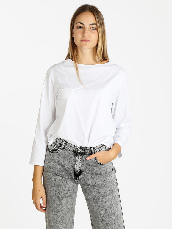 158c T-shirt donna in cotone maniche lunghe T-Shirt Manica Lunga donna Bianco taglia Unica