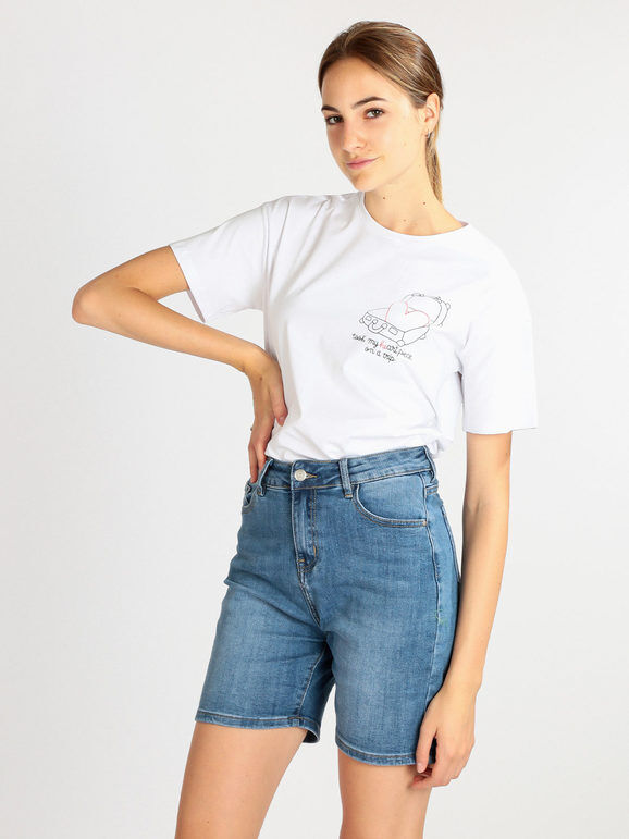 Porta Fortuna T-shirt donna in cotone T-Shirt Manica Corta donna Bianco taglia S/M