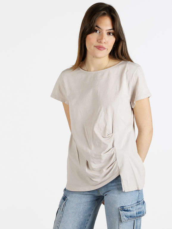 Wendy Trendy T-shirt donna in cotone T-Shirt Manica Corta donna Beige taglia Unica