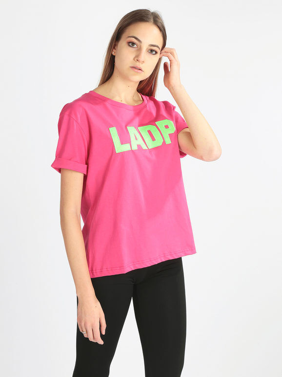 Ladp T-shirt donna manica corta con scritta T-Shirt Manica Corta donna Fucsia taglia XL