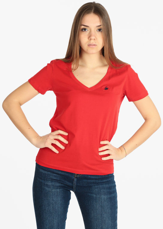 Polo Club T-shirt donna manica corta scollo a V T-Shirt Manica Corta donna Rosso taglia L