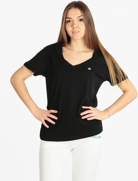 Polo Club T-shirt donna manica corta scollo a V T-Shirt Manica Corta donna Nero taglia S