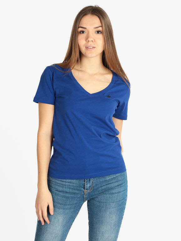 Polo Club T-shirt donna manica corta scollo a V T-Shirt Manica Corta donna Blu taglia L