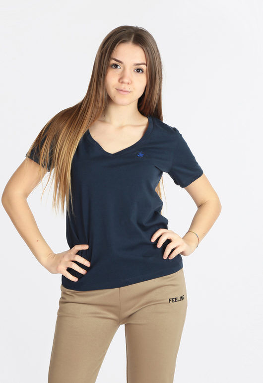 Polo Club T-shirt donna manica corta scollo a V T-Shirt Manica Corta donna Blu taglia L