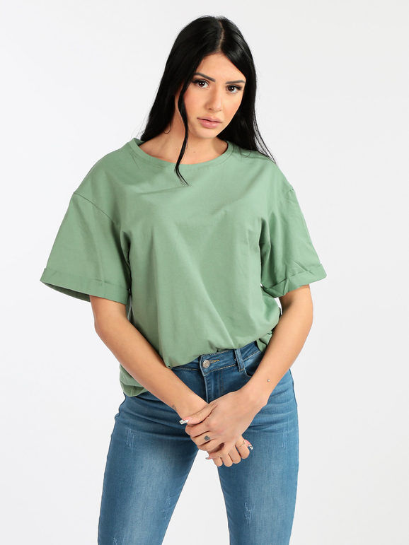 Solada T-shirt donna oversize in cotone T-Shirt Manica Corta donna Verde taglia Unica