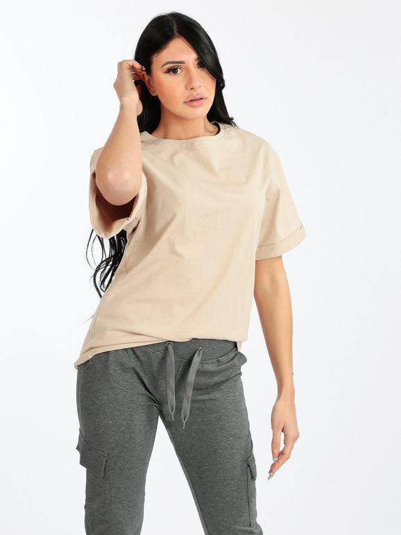 Solada T-shirt donna oversize in cotone T-Shirt Manica Corta donna Beige taglia Unica