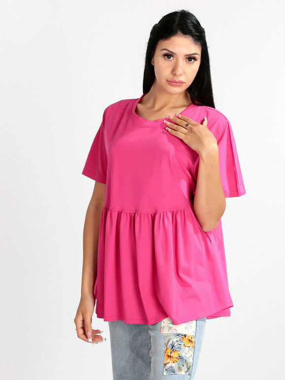 158c T-shirt donna oversize in cotone T-Shirt Manica Corta donna Fucsia taglia Unica