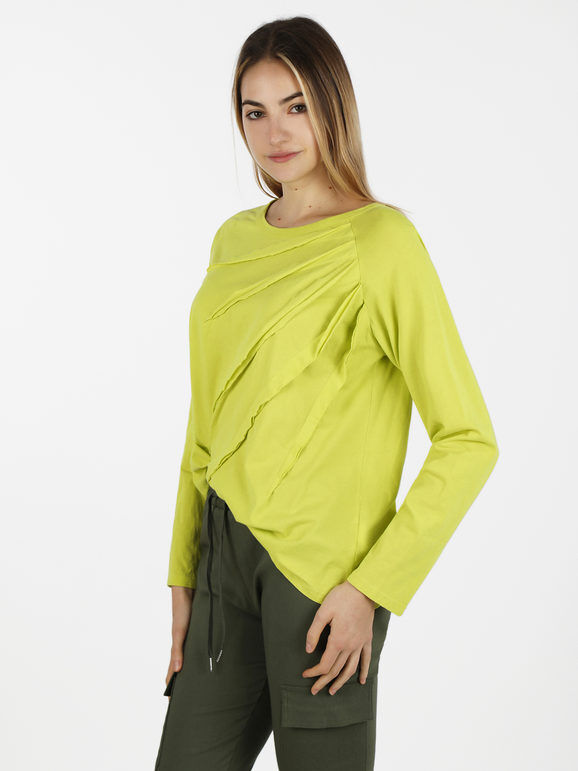 Wendy Trendy T-shirt donna oversize in cotone T-Shirt Manica Lunga donna Verde taglia Unica