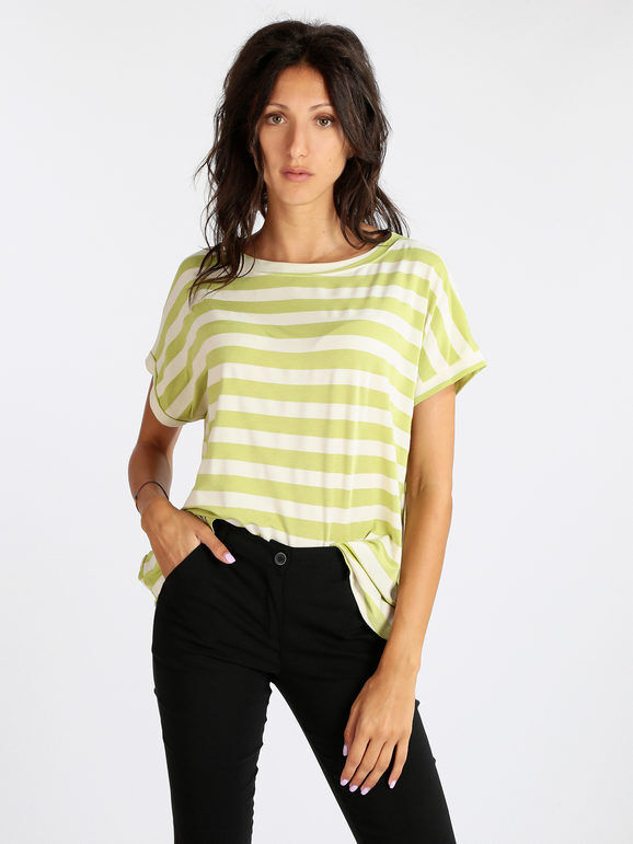 Solada T-shirt manica corta a righe T-Shirt Manica Corta donna Verde taglia Unica