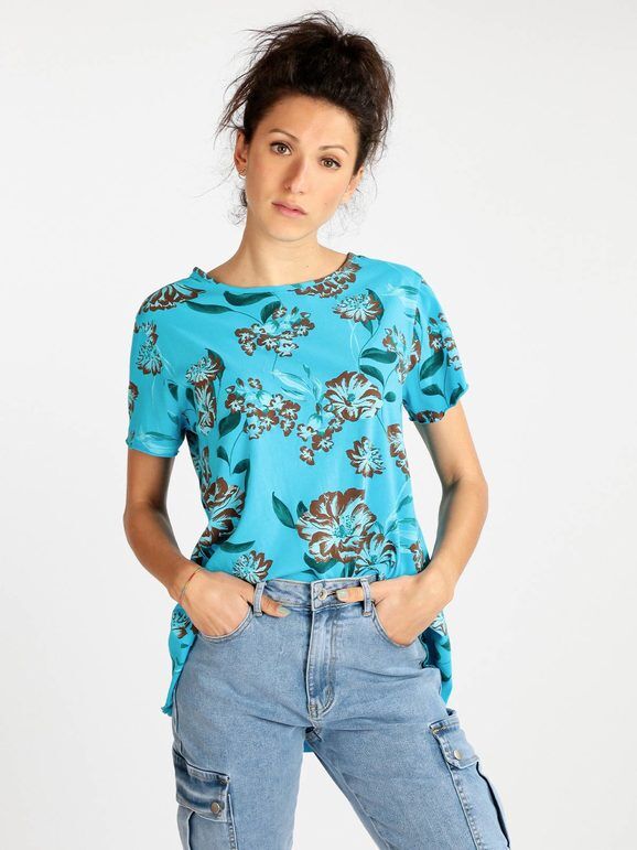 Wendy Trendy T-shirt manica corta donna a fiori T-Shirt Manica Corta donna Blu taglia Unica