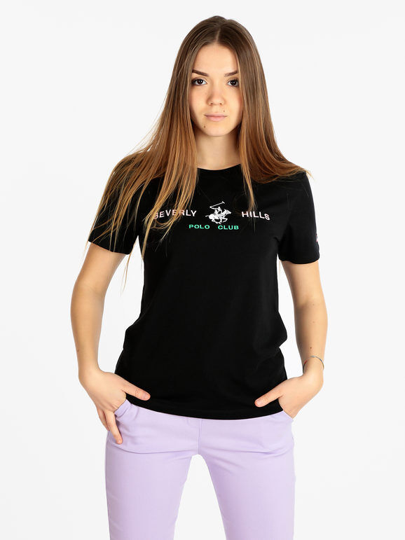 Polo Club T-shirt manica corta donna con scritta T-Shirt Manica Corta donna Nero taglia L