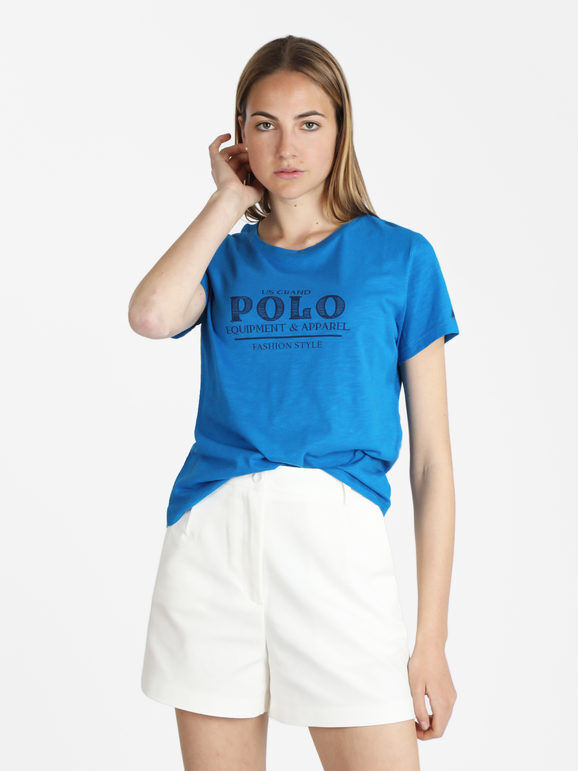 U.S. Grand Polo T-shirt manica corta donna con scritta T-Shirt Manica Corta donna Blu taglia M