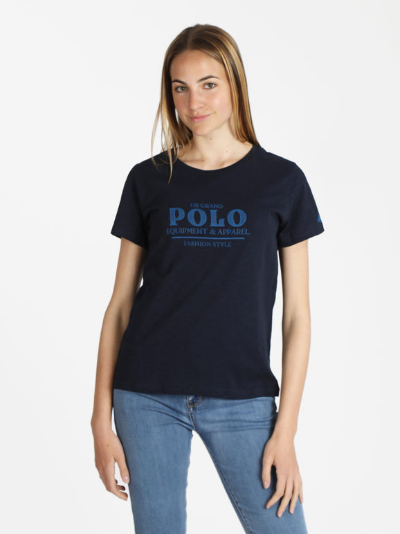 U.S. Grand Polo T-shirt manica corta donna con scritta T-Shirt Manica Corta donna Blu taglia S