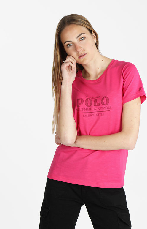 U.S. Grand Polo T-shirt manica corta donna con scritta T-Shirt Manica Corta donna Fucsia taglia L