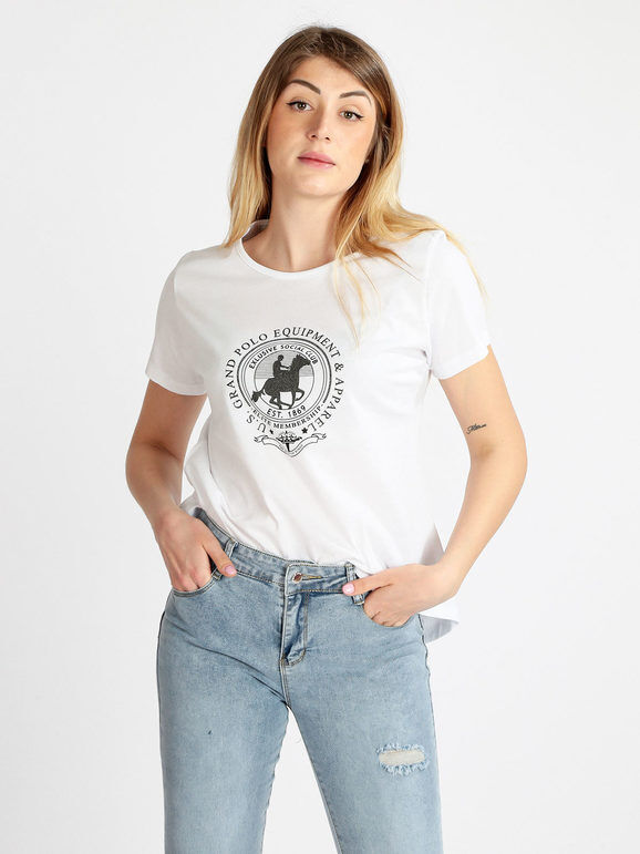 U.S. Grand Polo T-shirt manica corta donna con stampa T-Shirt Manica Corta donna Bianco taglia M