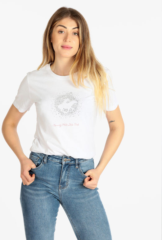 Polo Club T-shirt manica corta donna con strass T-Shirt Manica Corta donna Bianco taglia XL