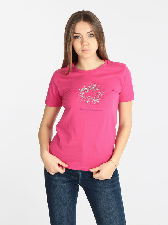 Polo Club T-shirt manica corta donna con strass T-Shirt Manica Corta donna Fucsia taglia M