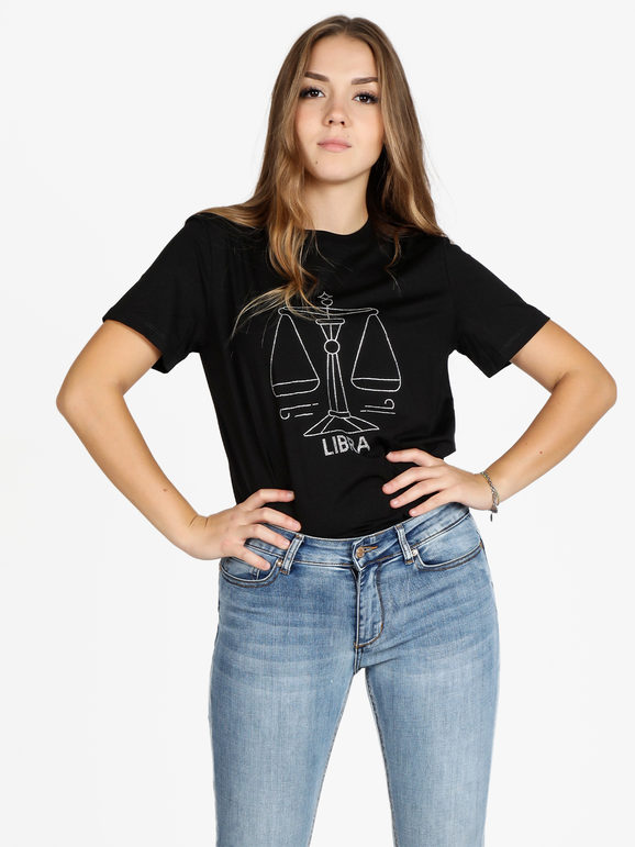 Solada T-shirt manica corta donna segno zodiacale Bilancia T-Shirt Manica Corta donna Nero taglia L
