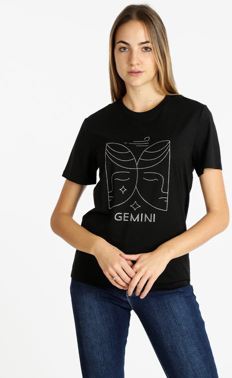 Solada T-shirt manica corta donna segno zodiacale Gemelli T-Shirt Manica Corta donna Nero taglia L