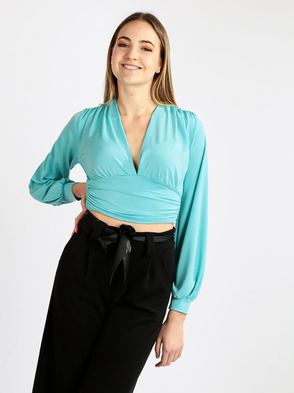 sofy's chic Top donna con scollo V profondo Tops donna Blu taglia Unica