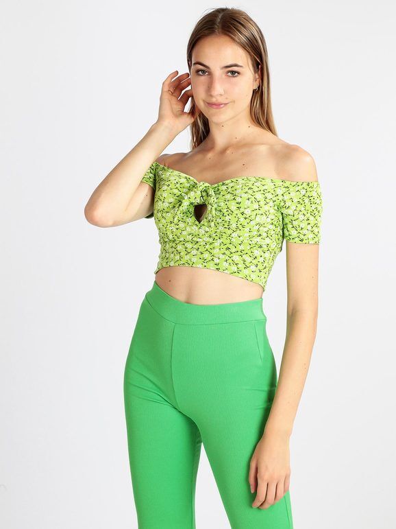 smile ville Top donna cropped a maniche corte Tops donna Verde taglia Unica