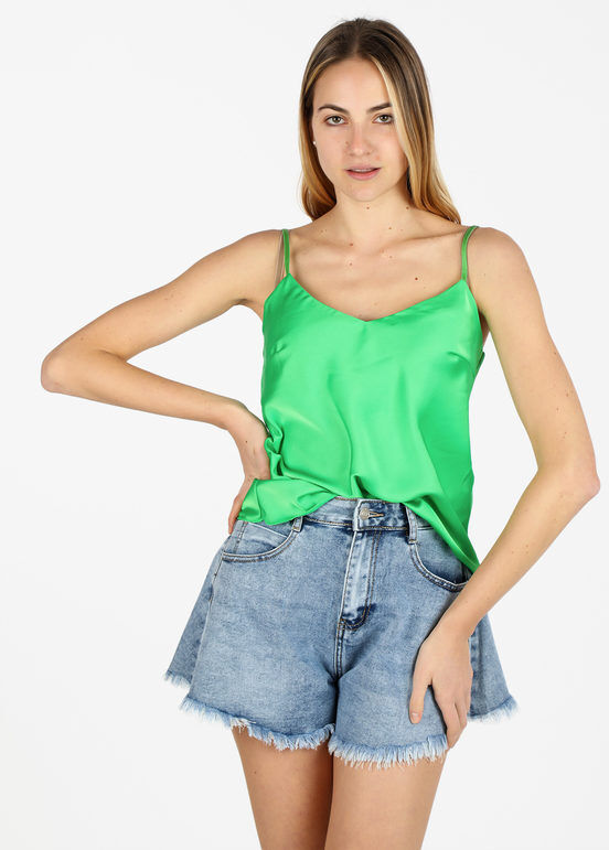 Solada Top donna effetto raso con scollo a V Tops donna Verde taglia Unica