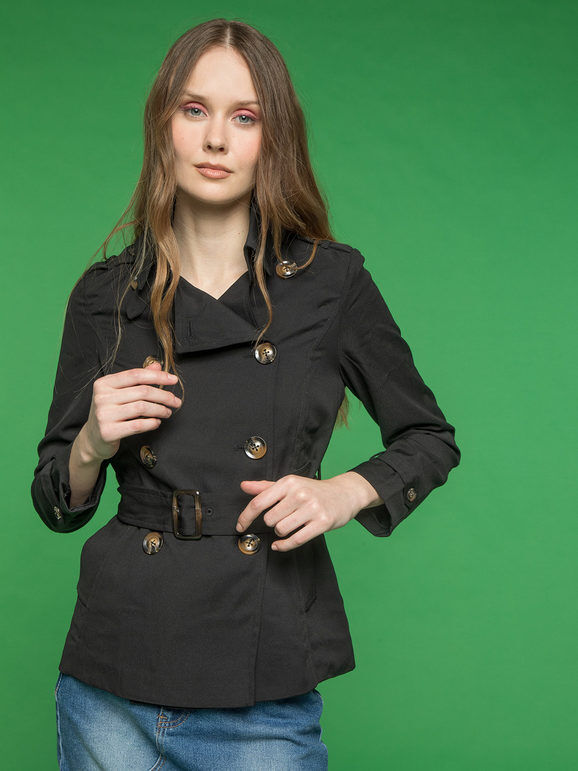 Solada Trench corto da donna a doppiopetto Trench donna Nero taglia XL