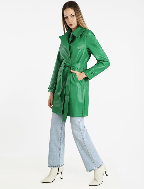 Solada Trench donna a doppiopetto in ecopelle Trench donna Verde taglia XL