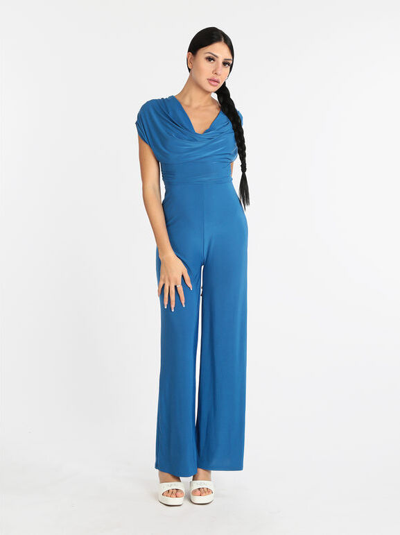 sofy's chic Tuta jumpsuite a maniche corte Jumpsuit donna Blu taglia Unica