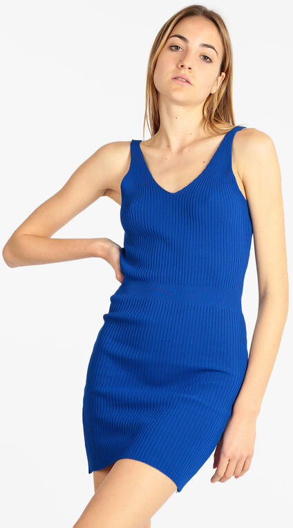 maglificio Vestito corto donna in maglia a costine Vestiti donna Blu taglia Unica