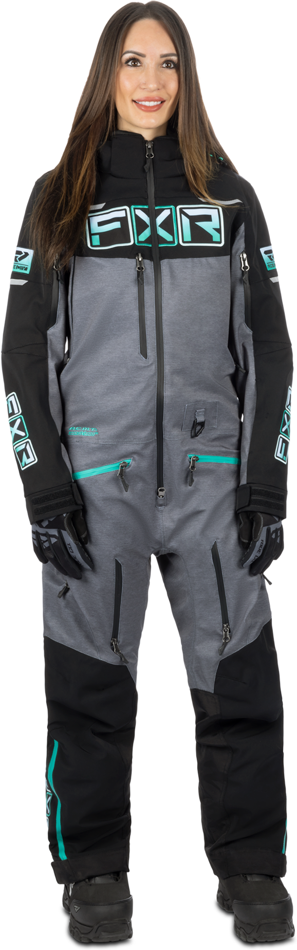 FXR Tuta Donna  Maverick F.A.S.T. Insulated Monosuit Nero-Grigio Scuro-Menta