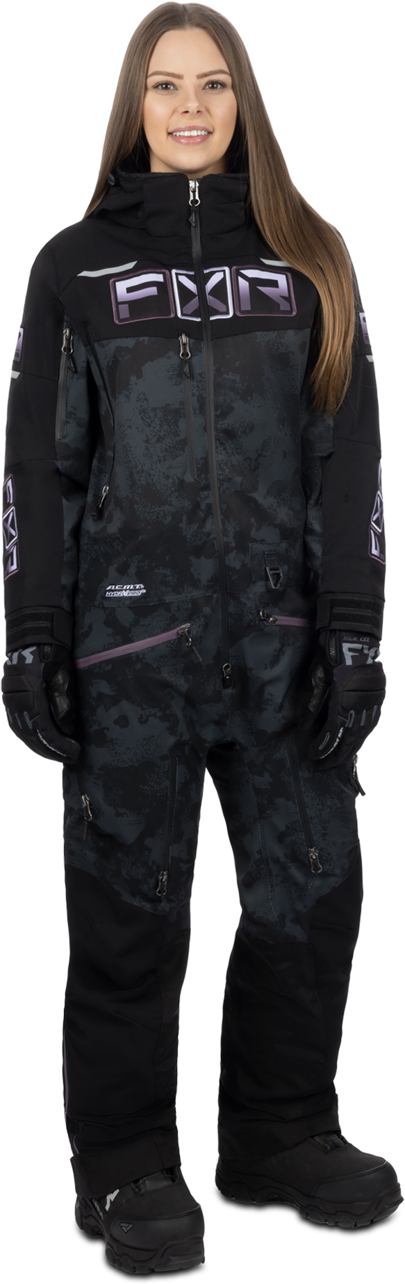 FXR Tuta Donna  Maverick F.A.S.T. Insulated Monosuit Nero-Muted Grape Fade