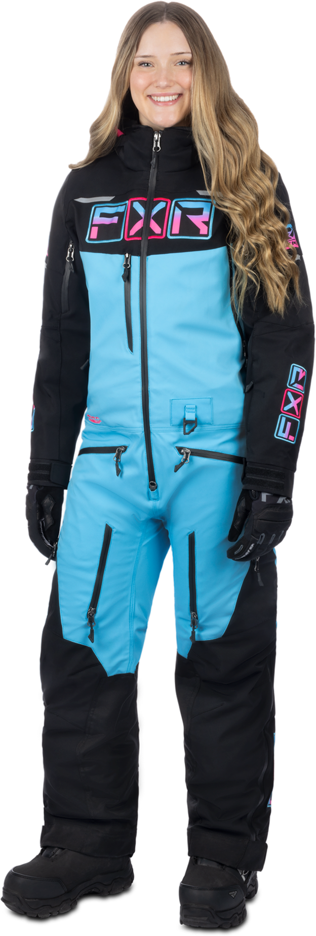 FXR Tuta Donna  Maverick Lite Nero-Blu Cielo-Rosa Elettrico