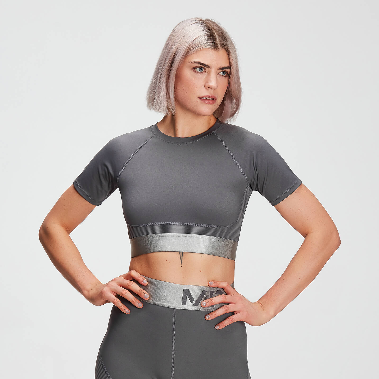 Mp Women's Adapt Textured Crop Top- Carbon - XXS