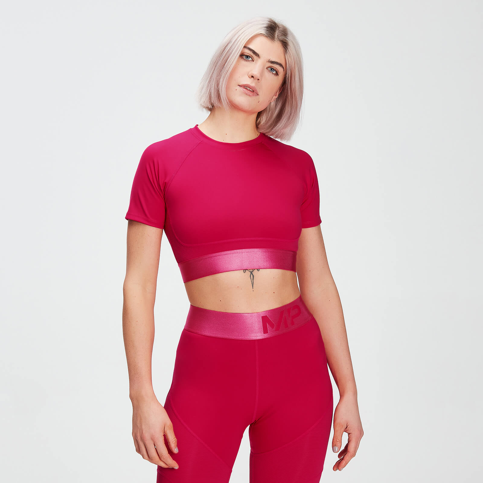Mp Women's Adapt Textured Crop Top- Virtual Pink - XS