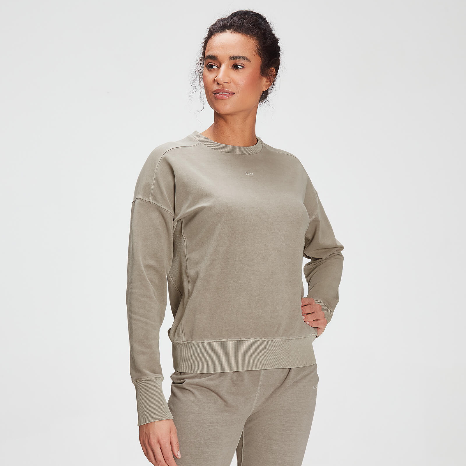 Mp Women's Raw Training Washed Crew Sweat - Taupe - L