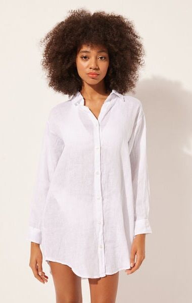 Calzedonia Abito Camicia in Lino Donna Bianco S