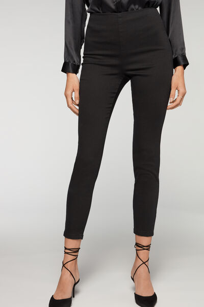 Calzedonia Leggings in Denim Skinny a Vita Alta Donna Nero L