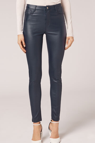 Calzedonia Leggings Skinny Effetto Pelle Donna Blu XS