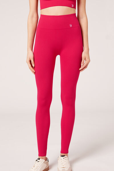 Calzedonia Leggings Sportivi in Seamless a Coste Sottili Donna Rosa S/M