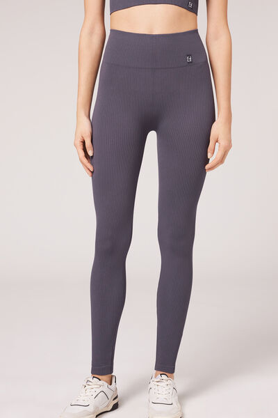 Calzedonia Leggings Sportivi in Seamless a Coste Sottili Donna Grigio M/L