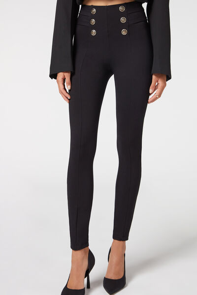 Calzedonia Leggings Skinny Modellanti con Bottoni Donna Nero L