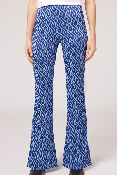 Calzedonia Leggings a Zampa Lavorazione Geometrica Donna Blu S